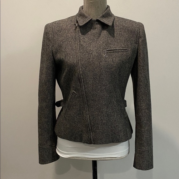 Lauren Ralph Lauren Charcoal Wool Moto Jacket Size 4 Zipper Detail - Picture 3 of 15